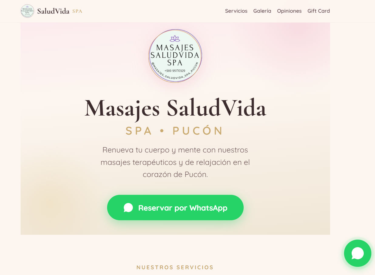 Sitio web de Masajes SaludVida Spa en Pucón